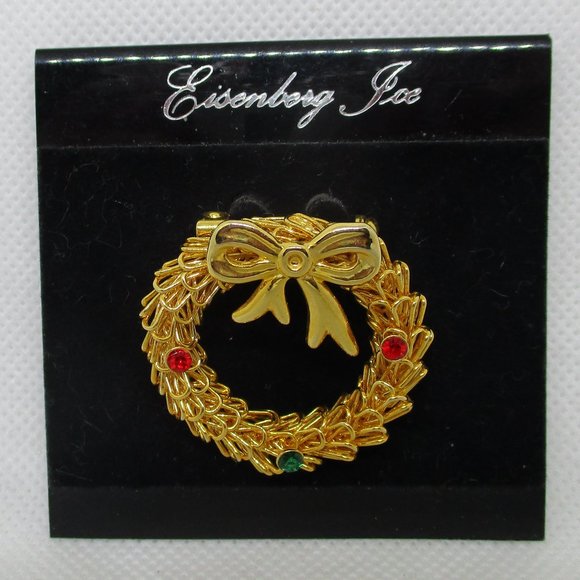 Eisenberg Christmas Wreath Brooch Eisenberg Rhinestone Christmas Wreath Brooch - Picture 1 of 14